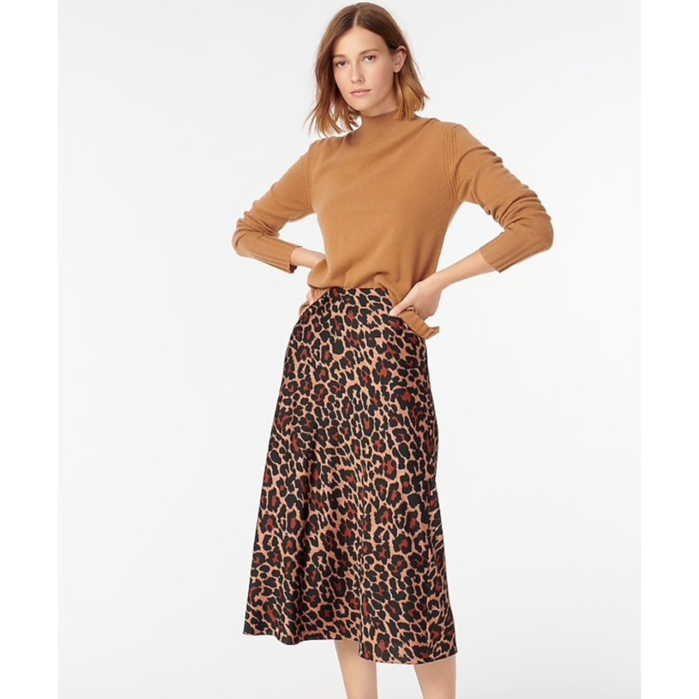 J CREW Leopard Animal Print Slip Midi Skirt Minimalist Brown Sz S